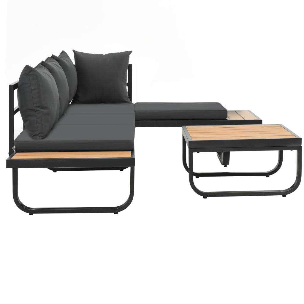 vidaXL 2 Piece Patio Corner Sofa Set with Cushions Aluminium WPC