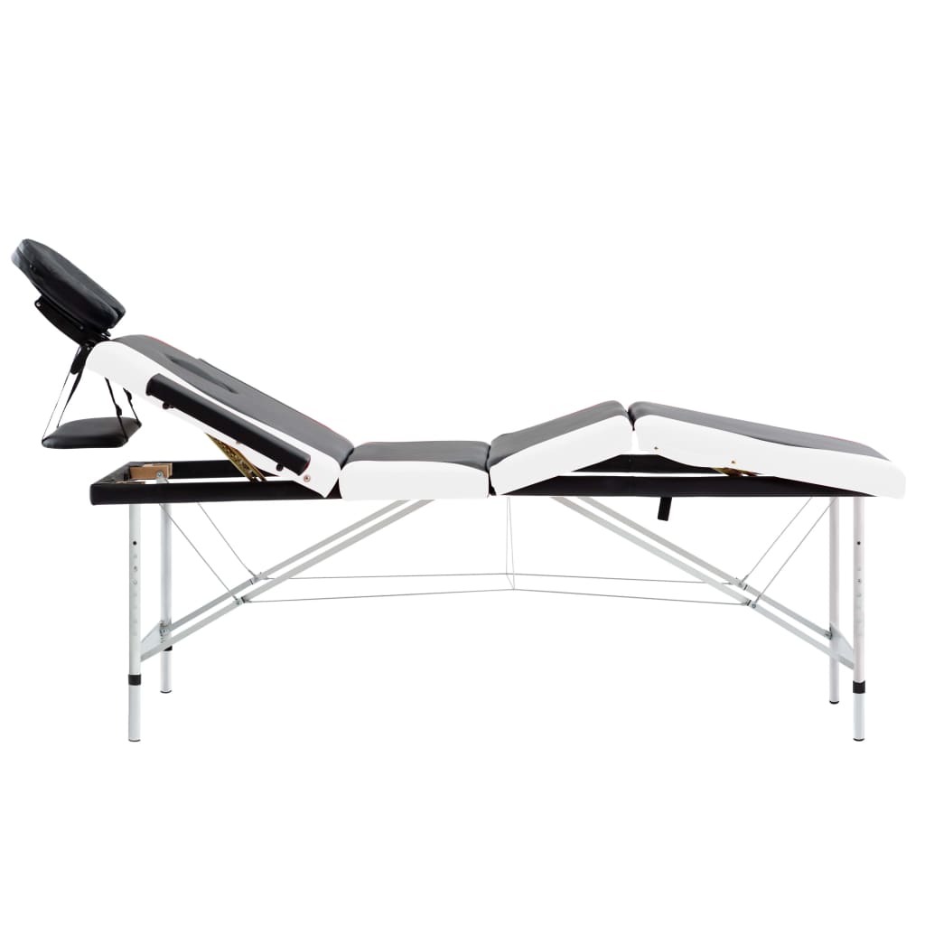 vidaXL 4-Zone Foldable Massage Table Aluminum Black and White