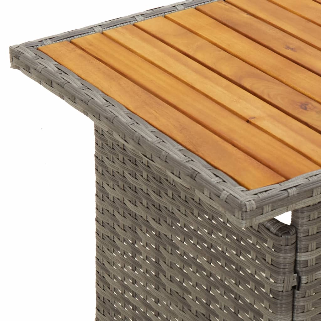 vidaXL Patio Table Gray 39.4"x19.7"x16.9"/24.8" Solid Wood Acacia&Poly Rattan