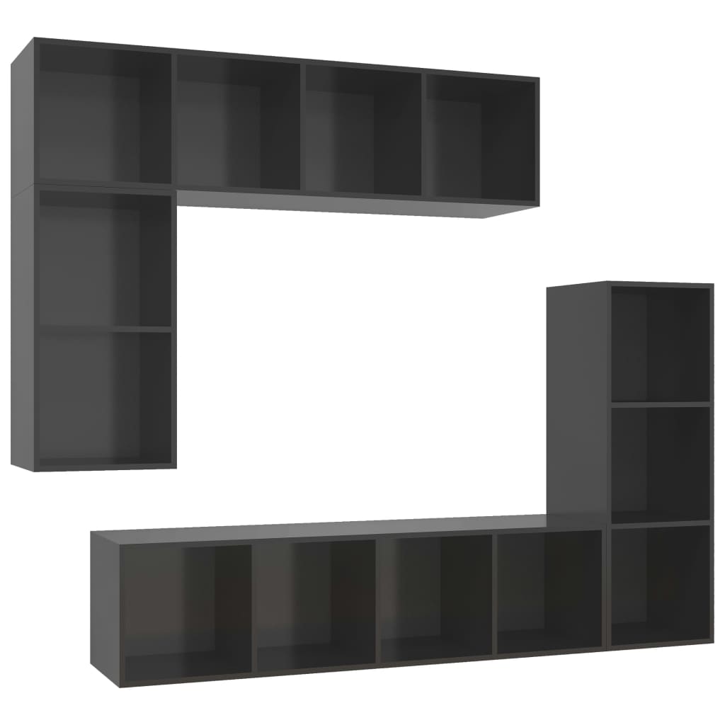 vidaXL 4 Piece TV Stand Set High Gloss Gray Engineered Wood