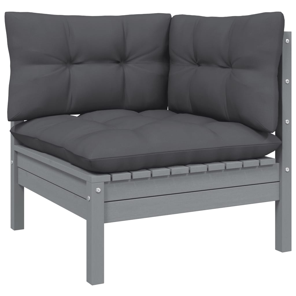 vidaXL 5 Piece Patio Lounge Set with Cushions Gray Pinewood
