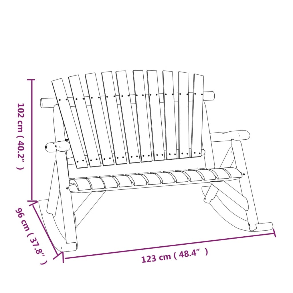 vidaXL 2-Seater Patio Rocking Bench 48.4"x37.8"x40.2" Solid Wood Spruce