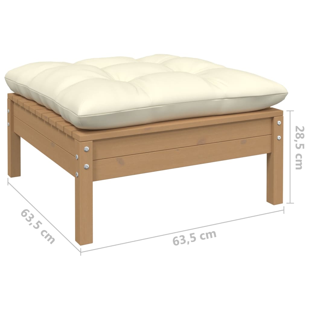 vidaXL Patio Footstool with Cream Cushion Honey Brown Solid Pinewood