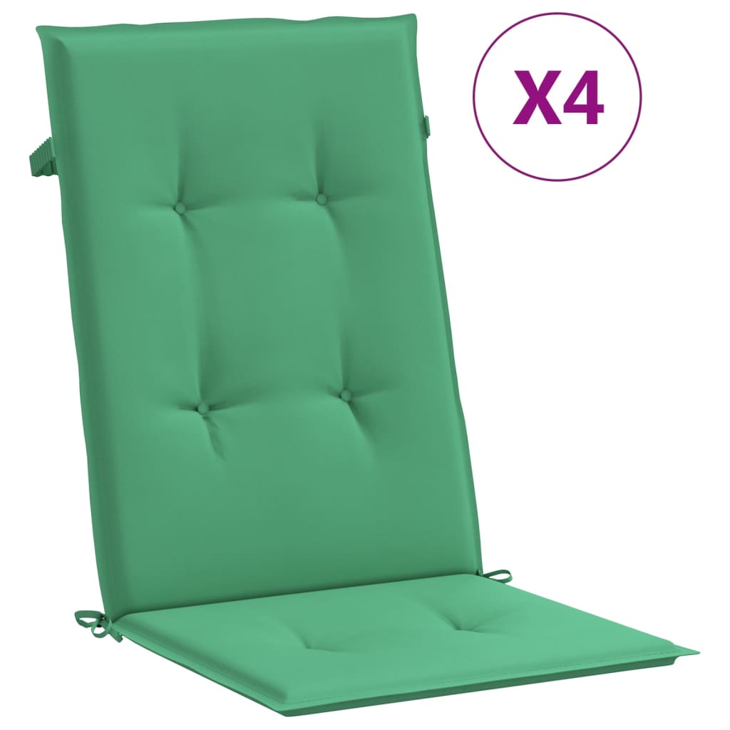 vidaXL Garden Highback Chair Cushions 4 pcs Green 47.2"x19.7"x1.2" Fabric