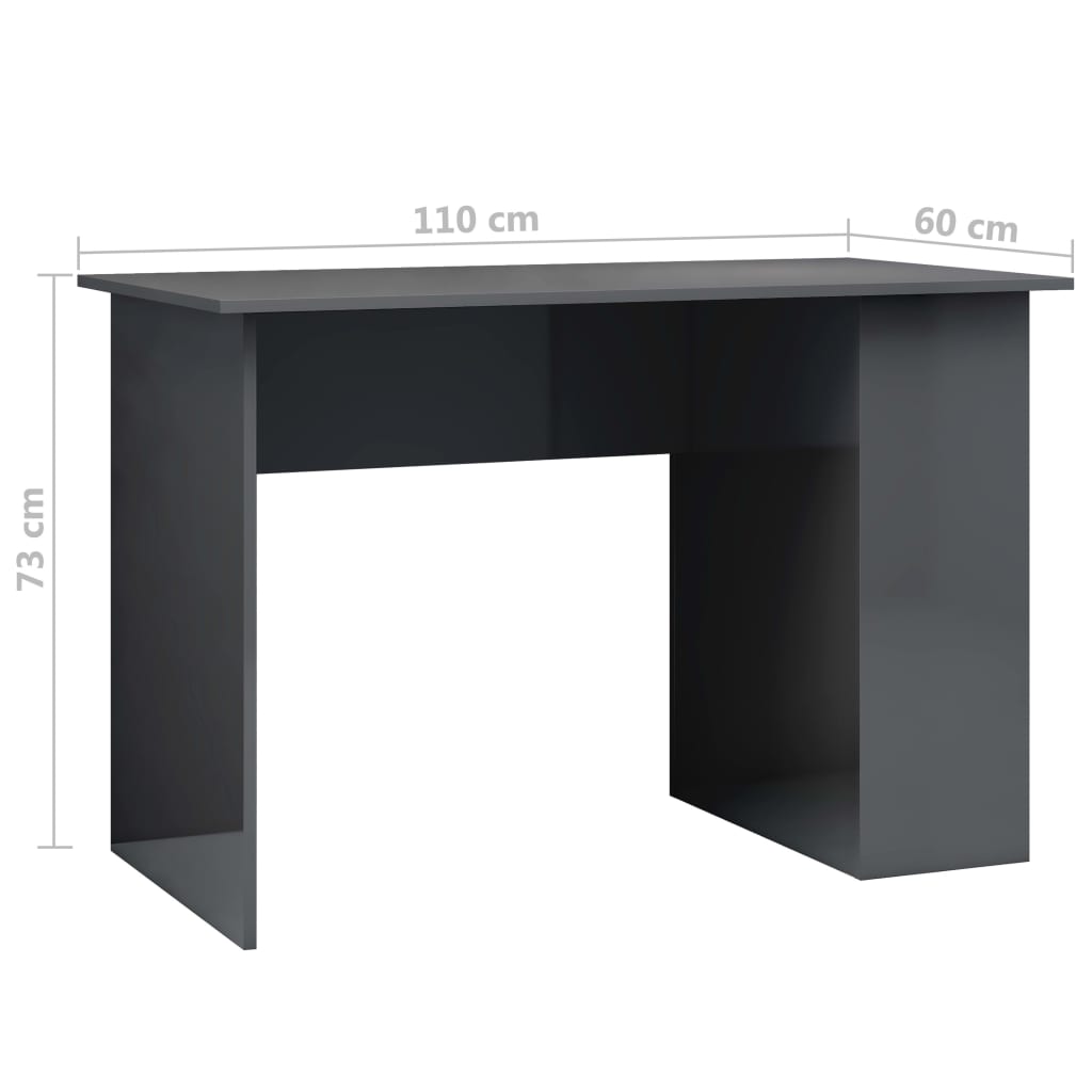 vidaXL Desk High Gloss Gray 43.3" x 23.6" x 28.7" Engineered Wood