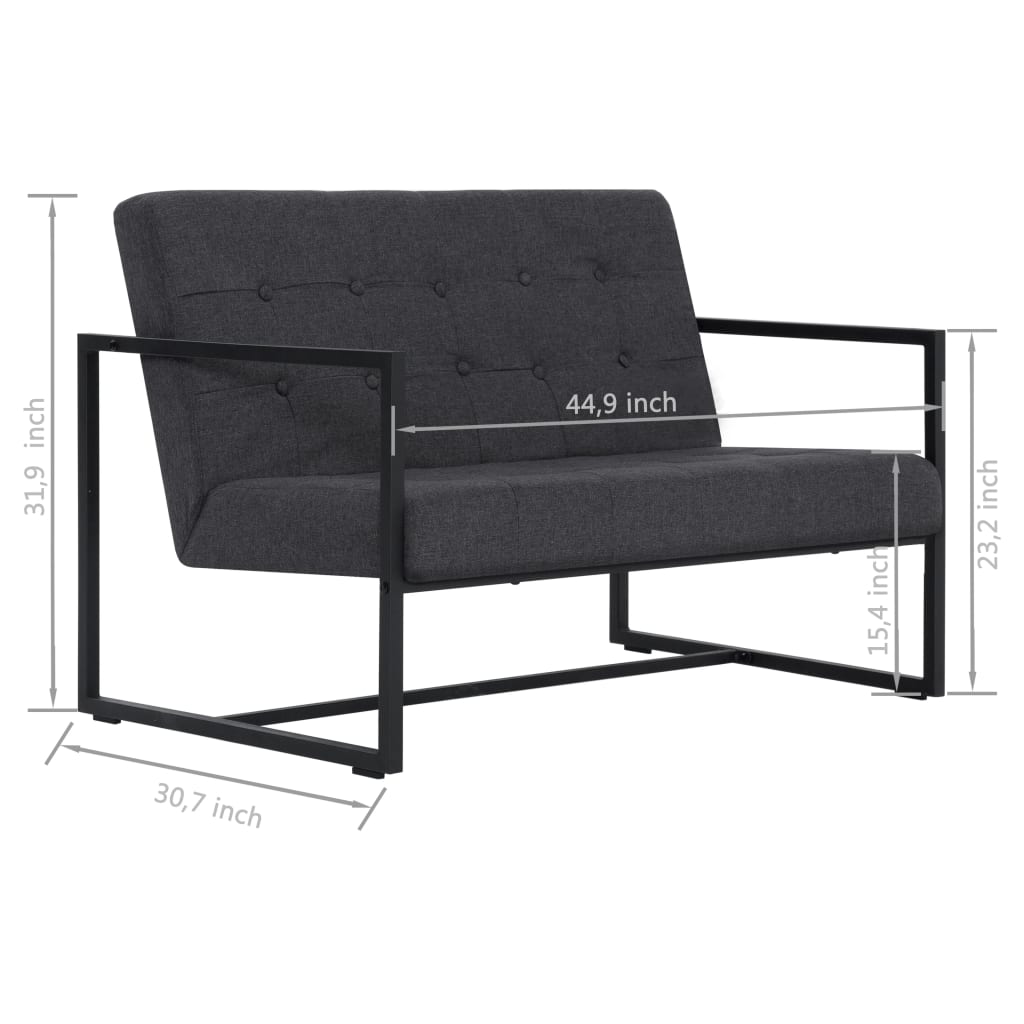 vidaXL 2-Seater Sofa with Armrests Dark Gray Steel and Fabric