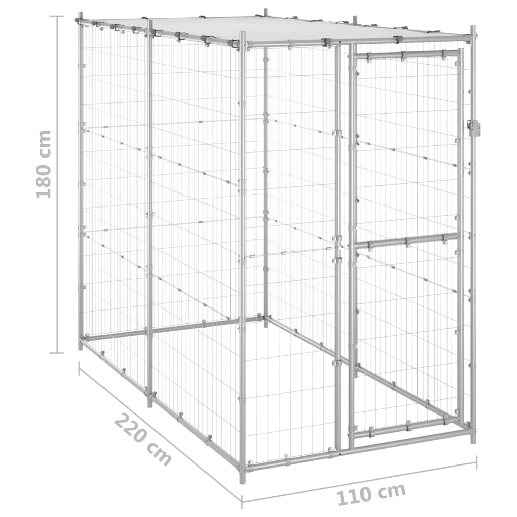 vidaXL Outdoor Dog Kennel Galvanized Steel with Roof 43.3"x86.6"x70.9"