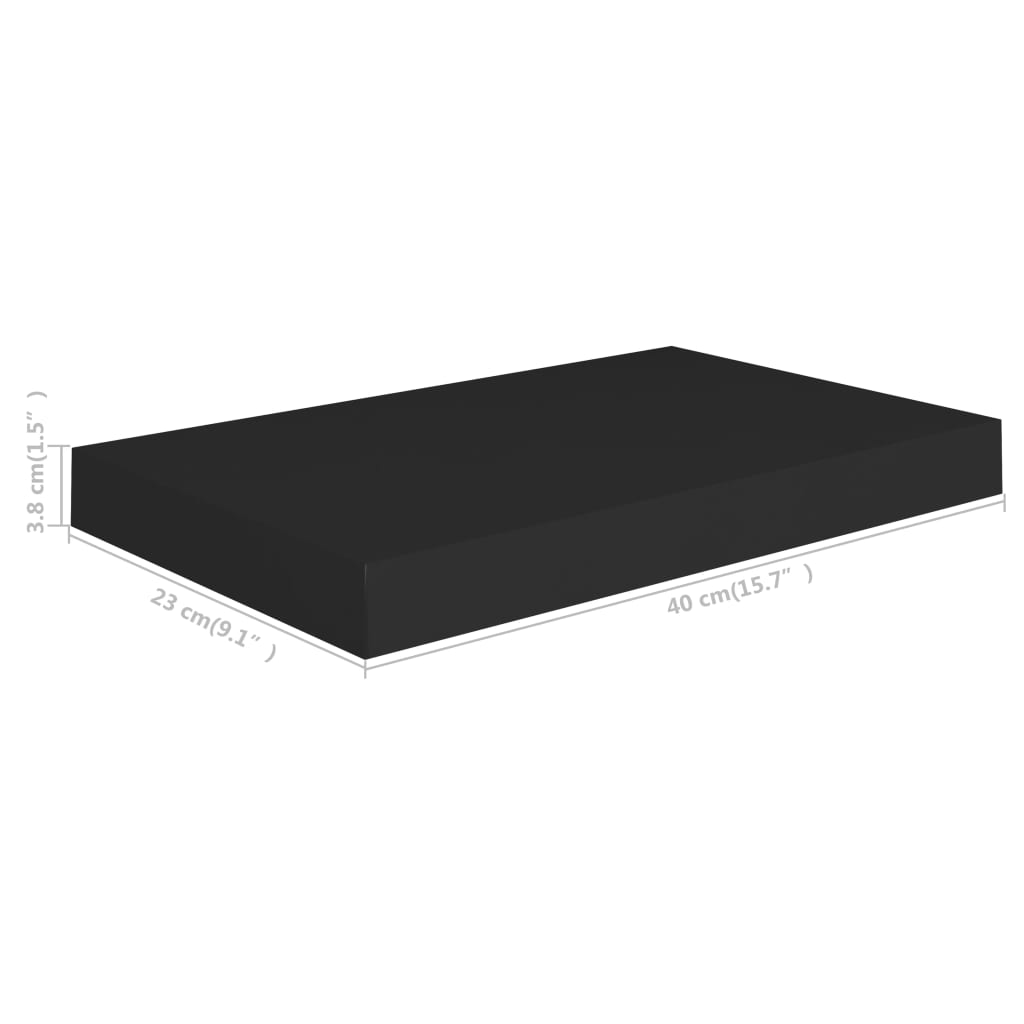 vidaXL Floating Wall Shelves 2 pcs Black 15.7"x9.1"x1.5" MDF