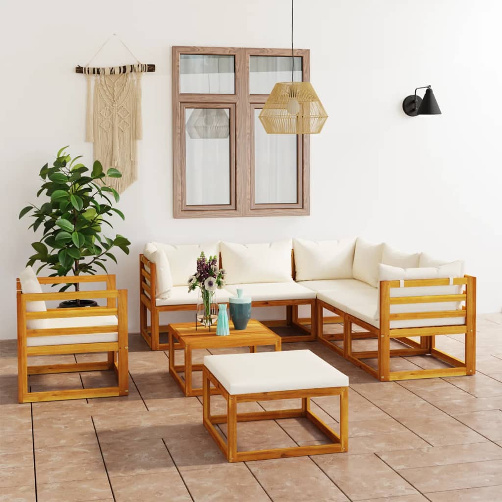 vidaXL 8 Piece Patio Lounge Set with Cushion Cream Solid Acacia Wood