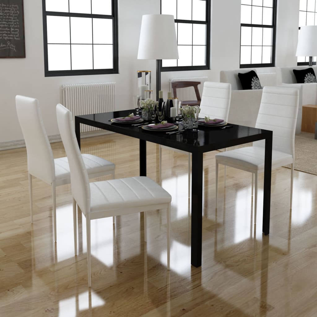 vidaXL Five Piece Dining Table and Chair Set Black and White