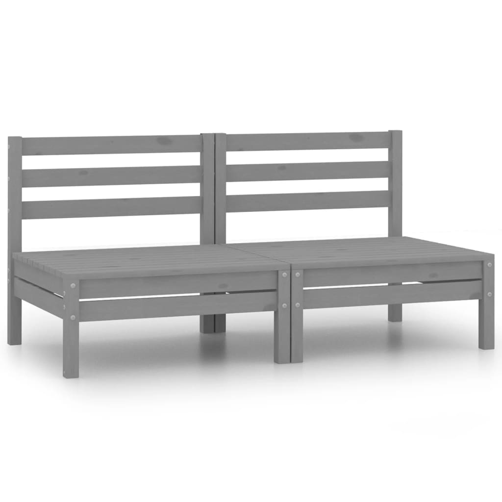 vidaXL Patio Middle Sofas 2 pcs Gray Solid Wood Pine