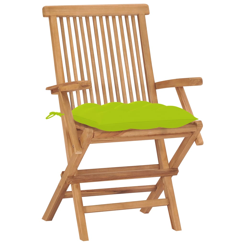 vidaXL Patio Chairs with Bright Green Cushions 8 pcs Solid Teak Wood
