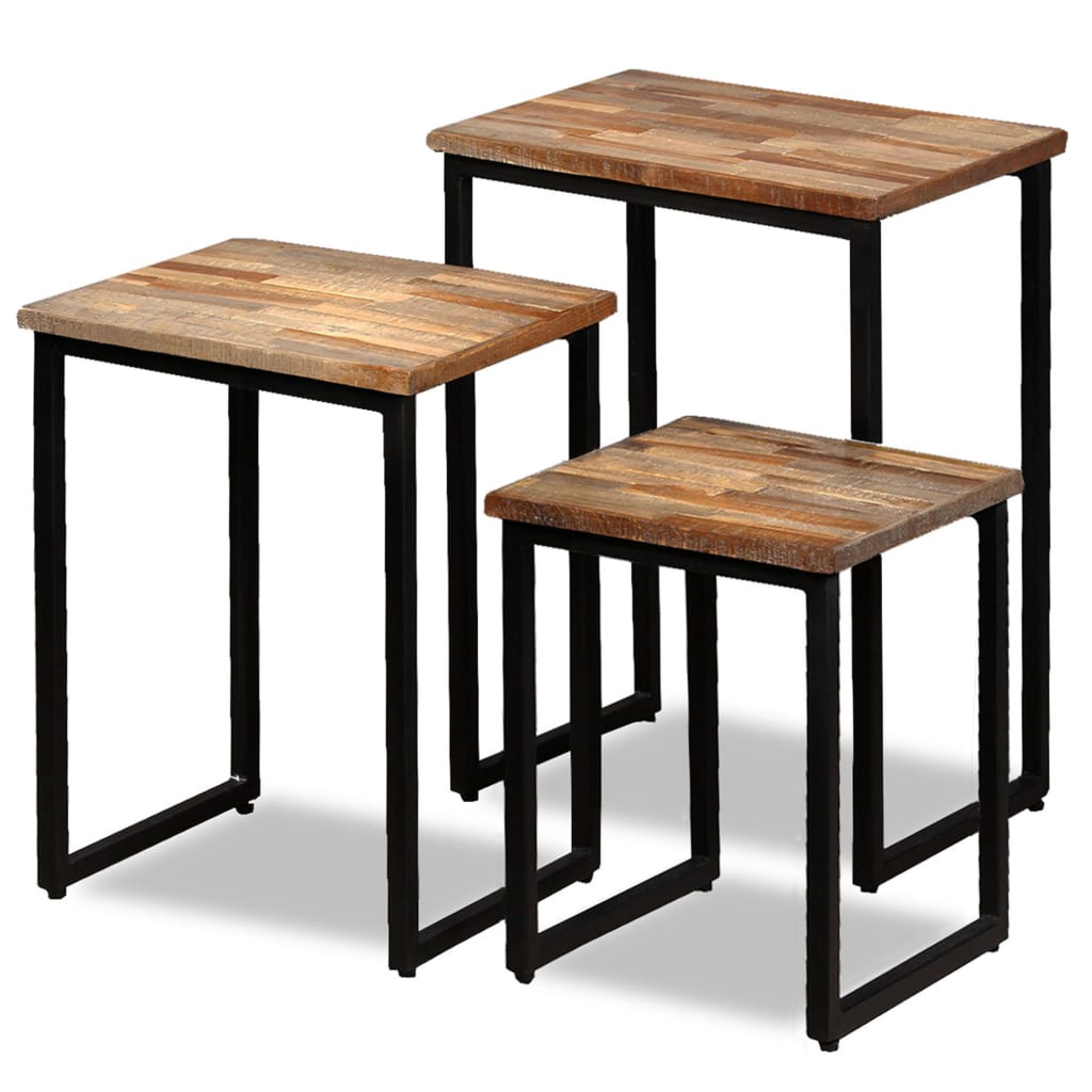 vidaXL Nesting Coffee Table Set 3 Pieces Solid Reclaimed Teak | vidaXL.com