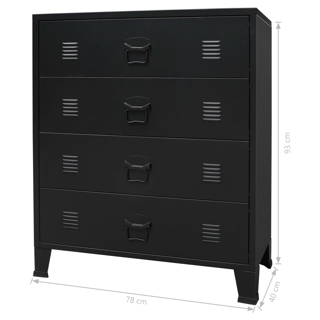 vidaXL Chest of Drawers Metal Industrial Style 30.7"x15.7"x36.6" Black