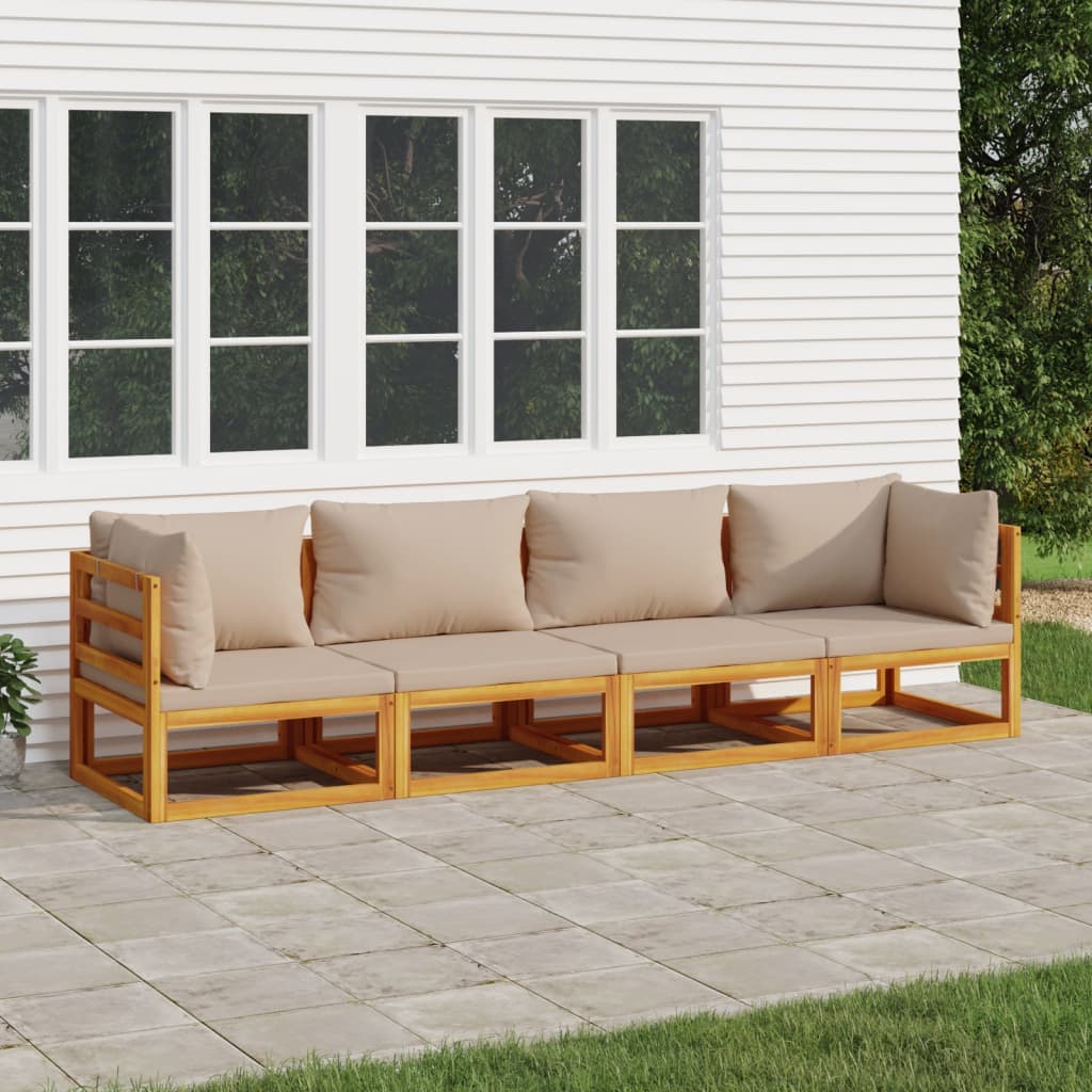 vidaXL 4 Piece Patio Lounge Set with Taupe Cushions Solid Wood