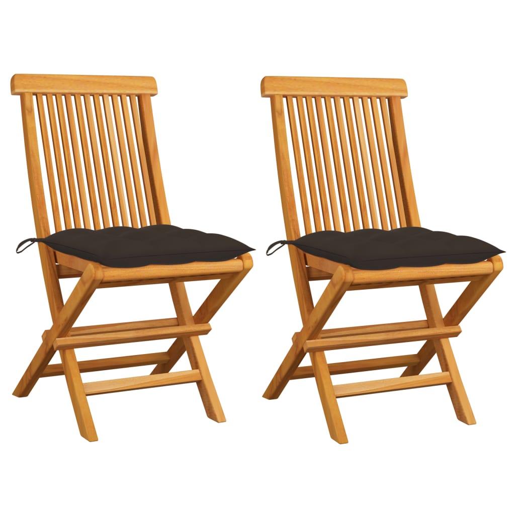 vidaXL Patio Chairs with Taupe Cushions 2 pcs Solid Teak Wood