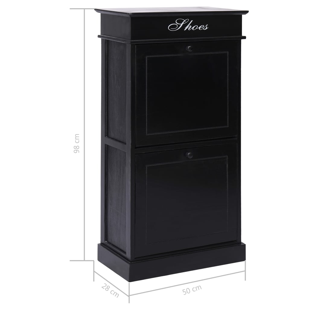 vidaXL Shoe Cabinet Black 19.7"x11"x38.6" Paulownia Wood