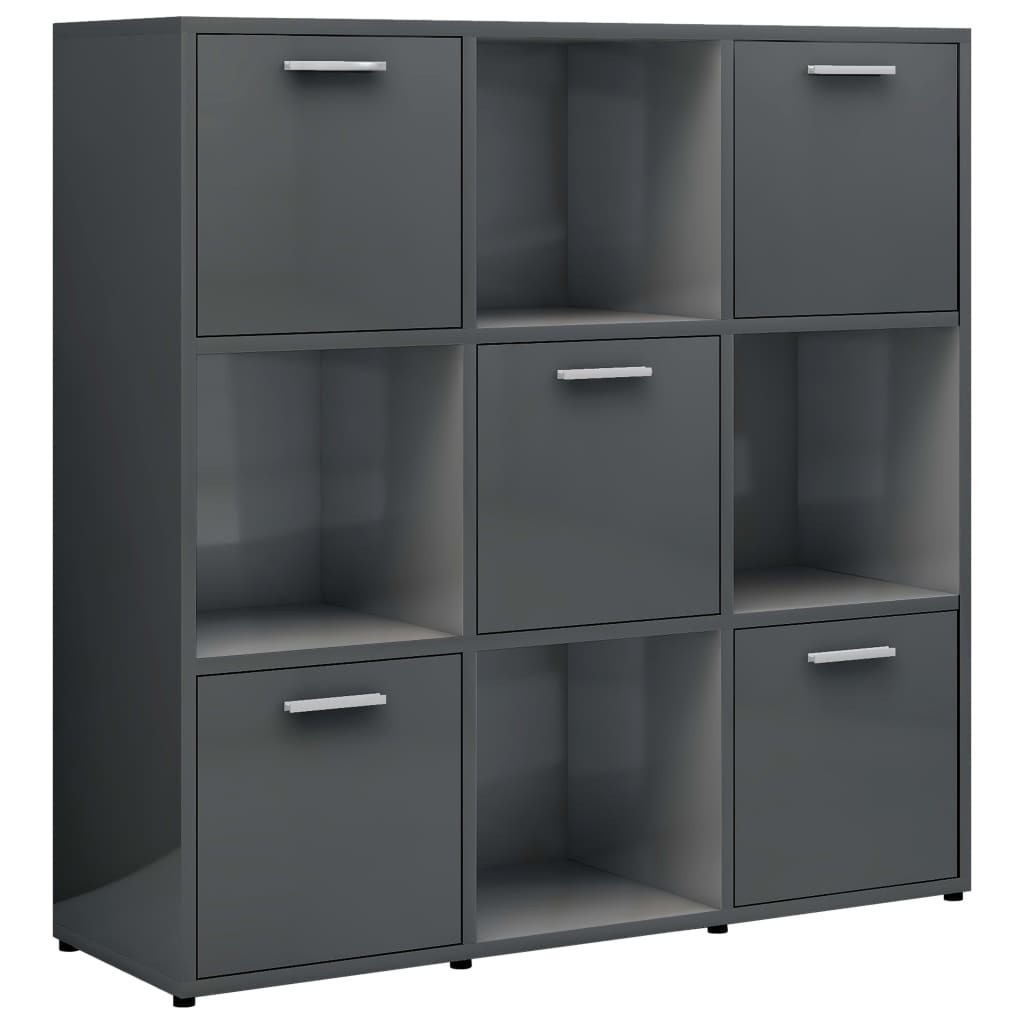 vidaXL Book Cabinet High Gloss Gray 35.4"x11.8"x35.4" Engineered Wood