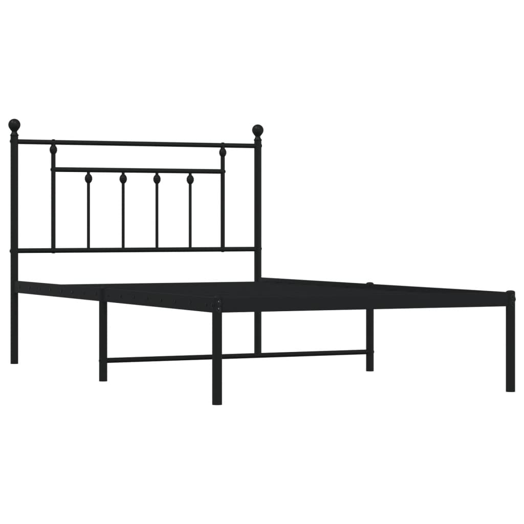 vidaXL Metal Bed Frame with Headboard Black 39.4"x78.7"