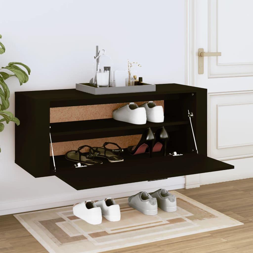 vidaXL Wall Shoe Cabinet Black 39.4"x13.8"x15" Engineered Wood