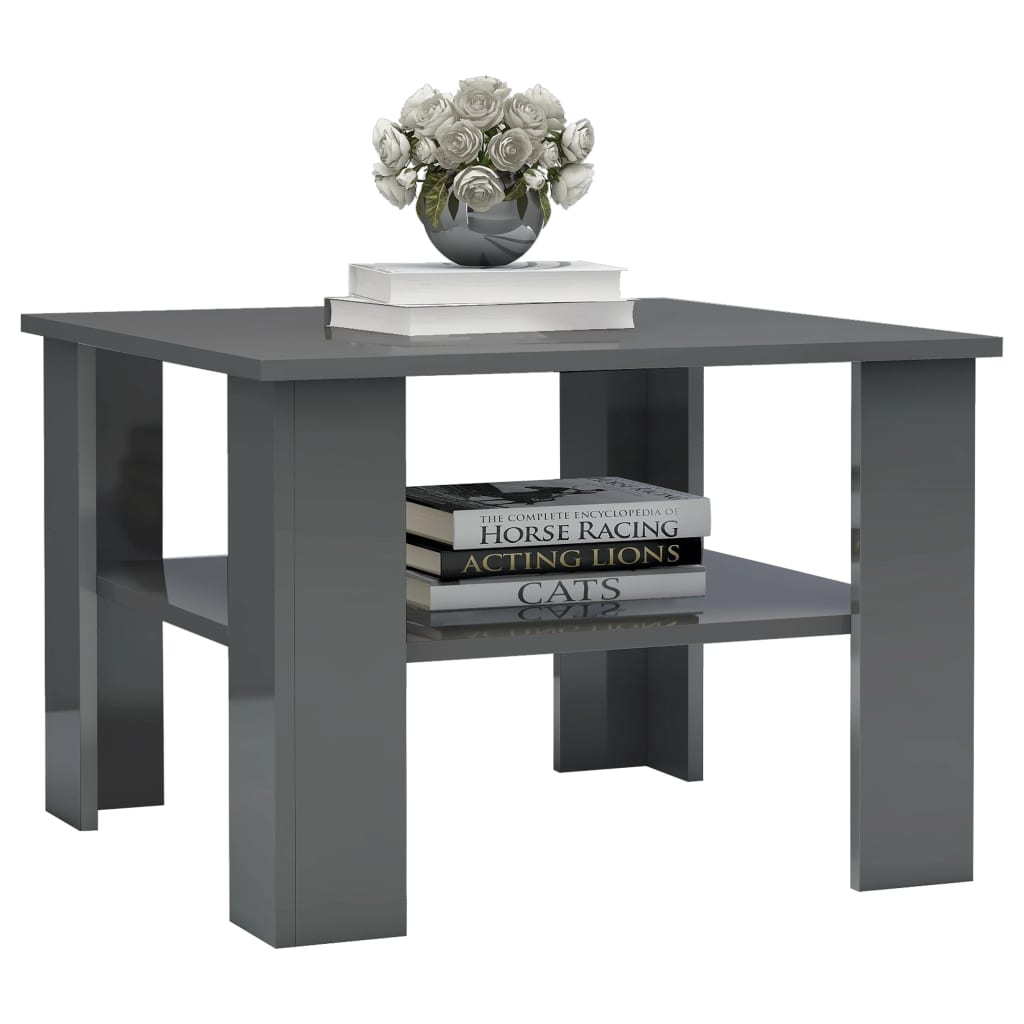 vidaXL Coffee Table High Gloss Gray 23.6"x23.6"x16.5" Engineered Wood
