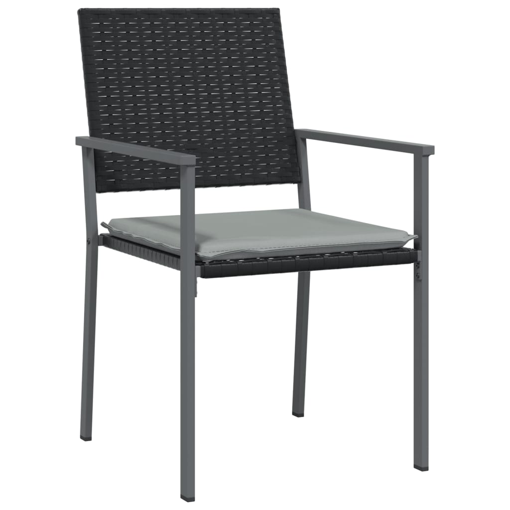 vidaXL Patio Chairs with Cushions 2 pcs Black 21.3"x24.6"x35" Poly Rattan