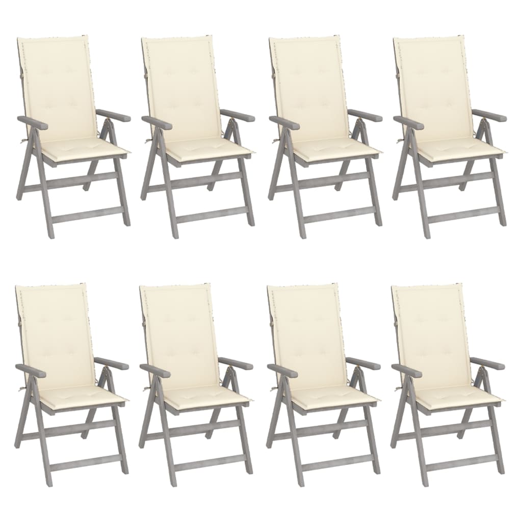 vidaXL Patio Reclining Chairs with Cushions 8 pcs Gray Acacia Wood