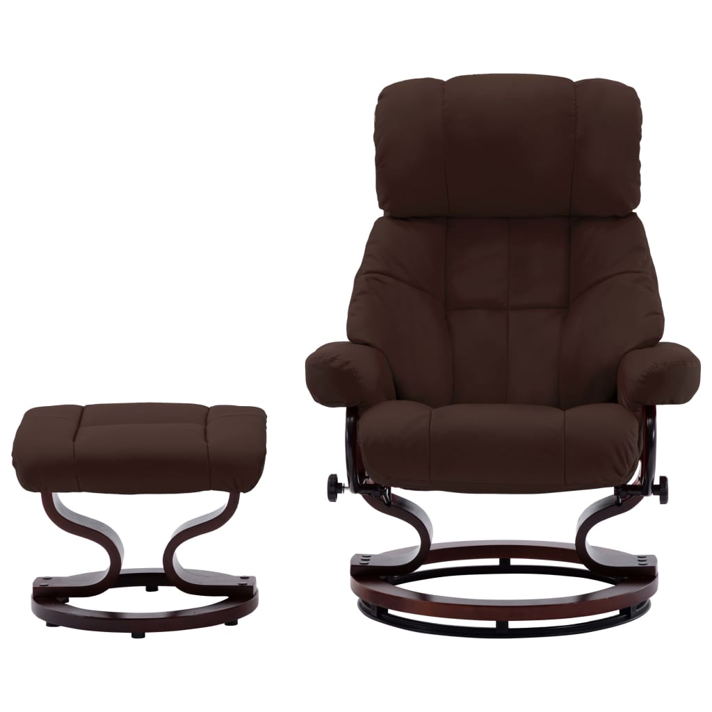vidaXL Recliner Chair with Footstool Brown Faux Leather and Bentwood