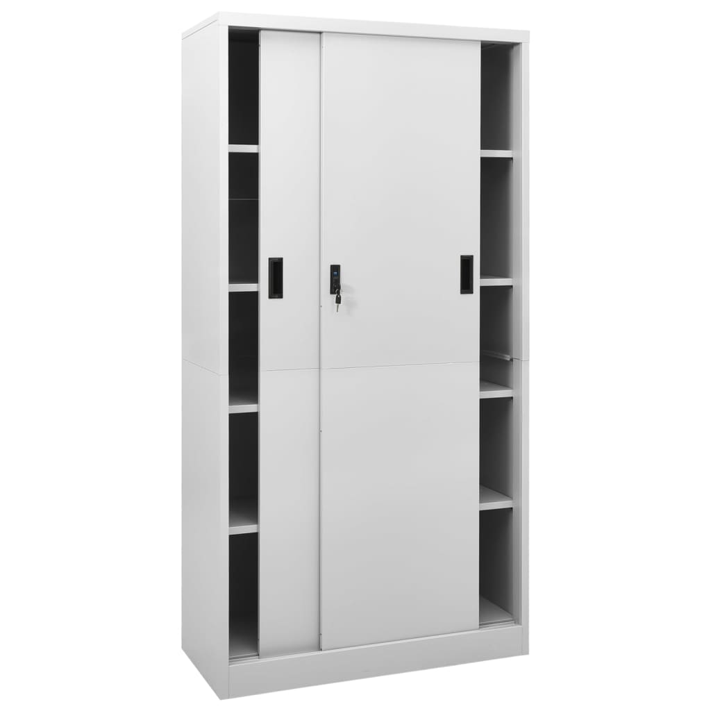 vidaXL Office Cabinet with Sliding Door Light Gray 35.4"x15.7"x70.9" Steel
