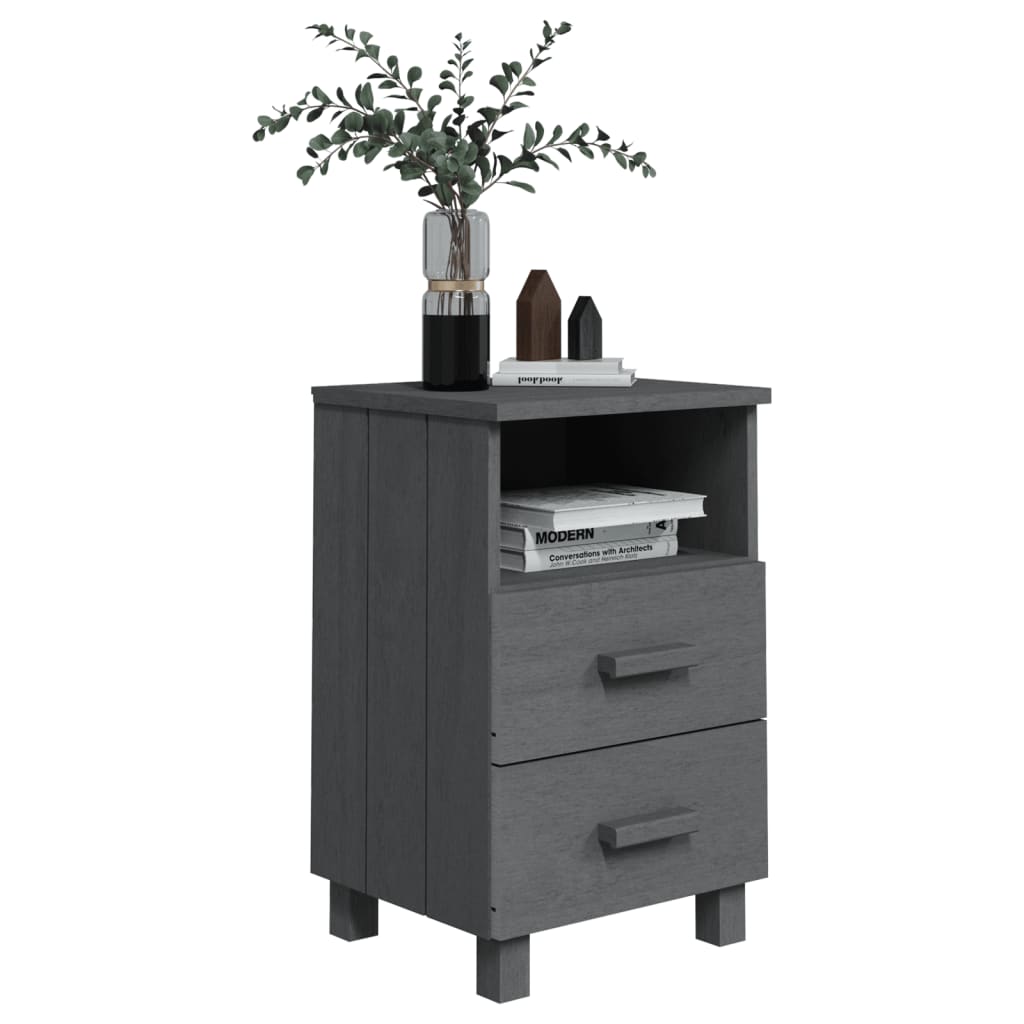 vidaXL Bedside Cabinet HAMAR Dark Gray 15.7"x13.8"x24.4" Solid Wood Pine