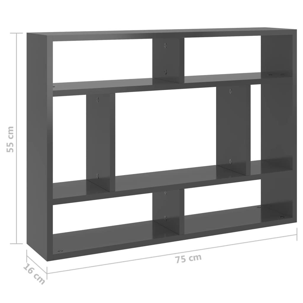 vidaXL Wall Shelf High Gloss Gray 29.5"x6.3"x21.7" Engineered Wood