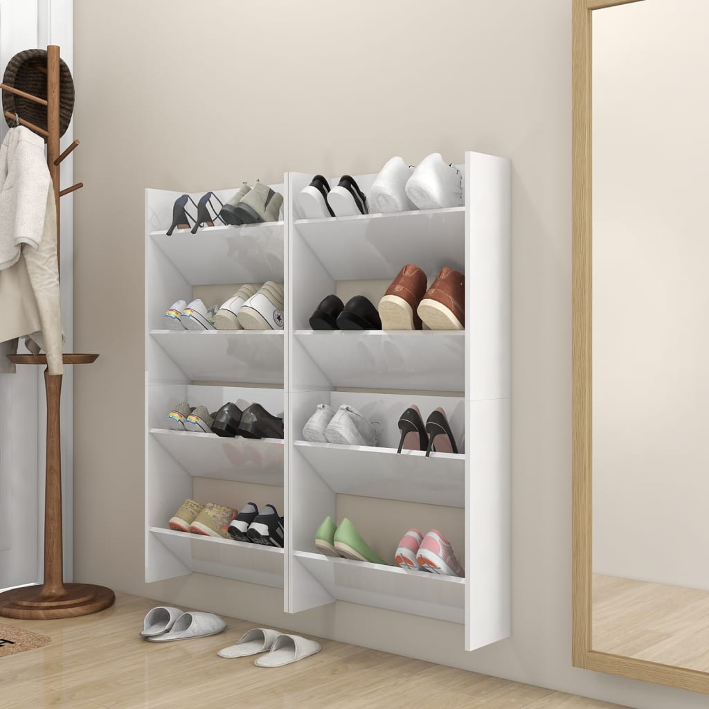 vidaXL Wall Shoe Cabinets 4 pcs High Gloss White 23.6"x7.1"x23.6" Engineered Wood