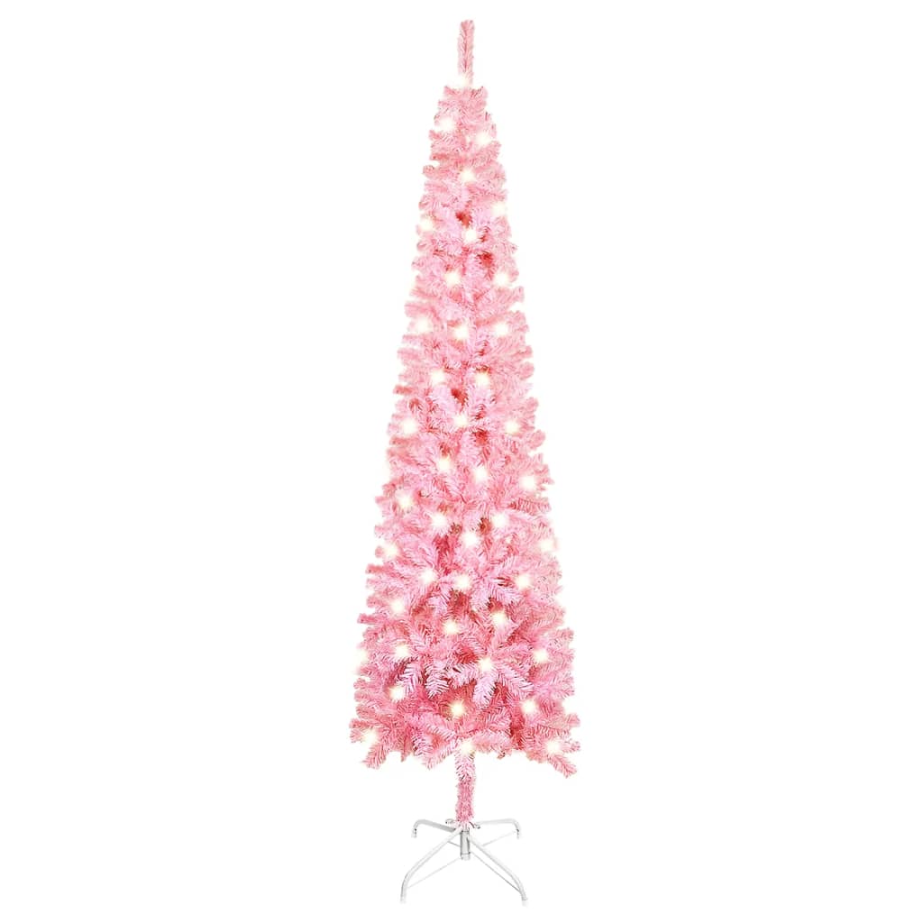 vidaXL Slim Pre-lit Christmas Tree Pink 59.1"