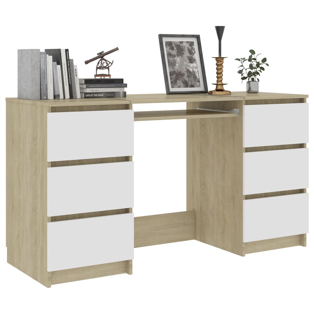 vidaXL Writing Desk White and Sonoma Oak 55.1"x19.7"x30.3" Engineered Wood
