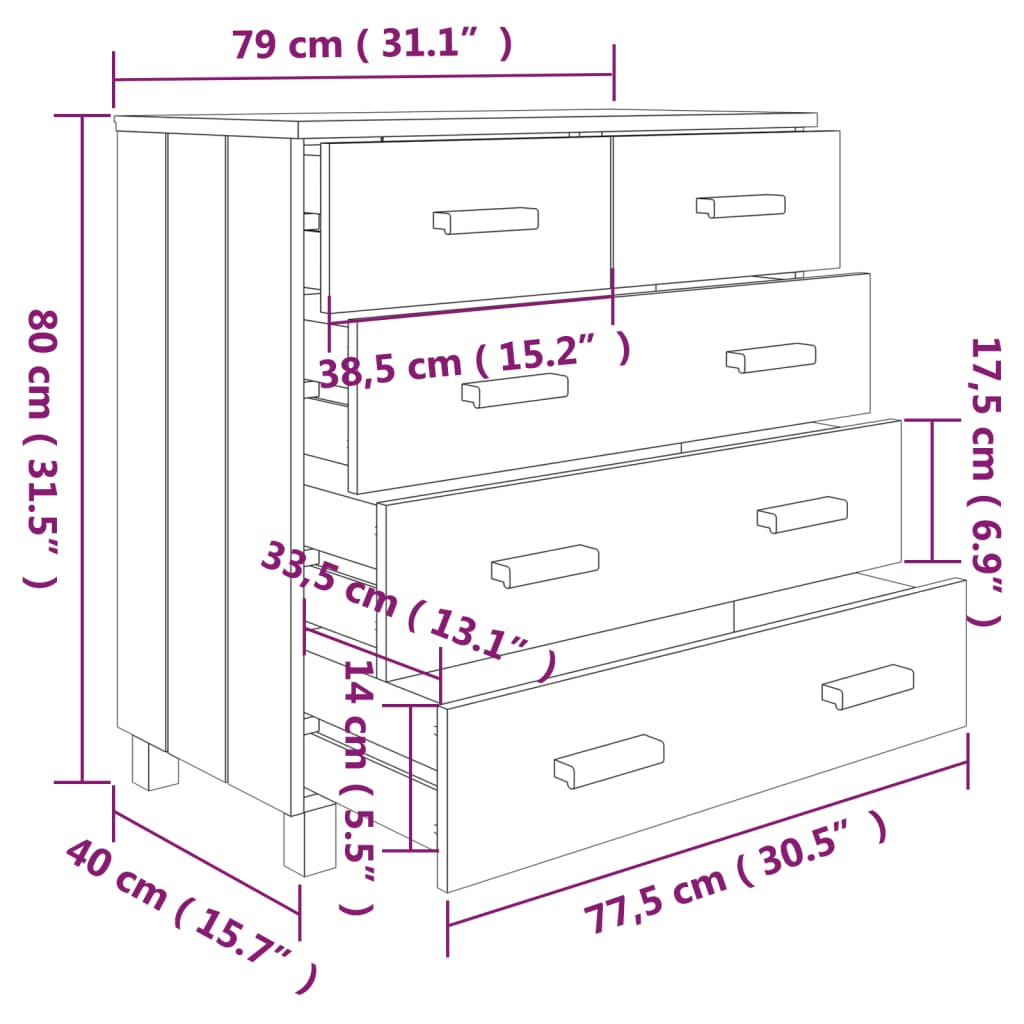 vidaXL Sideboard HAMAR Dark Gray 31.1"x15.7"x31.5" Solid Wood Pine