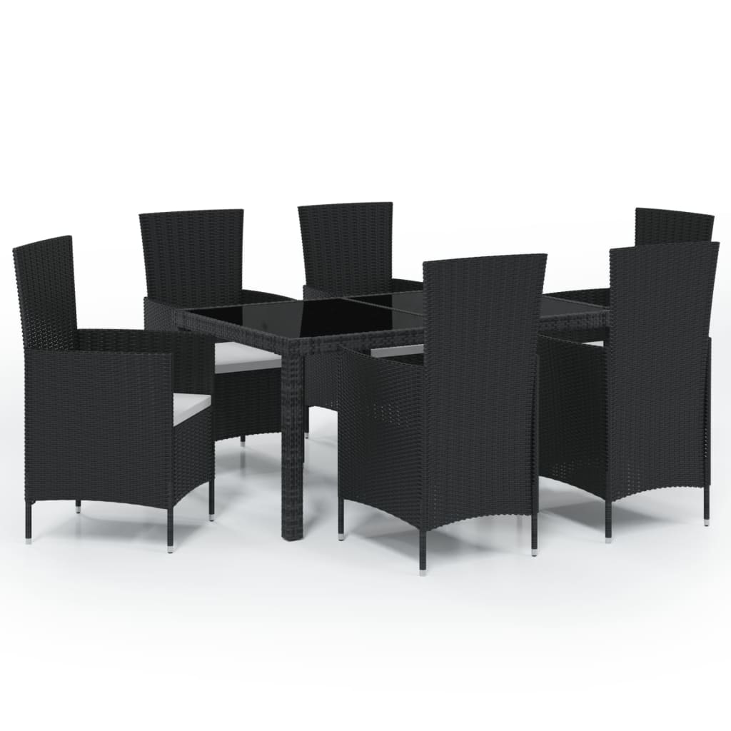 vidaXL 7 Piece Patio Dining Set with Cushions Poly Rattan Black