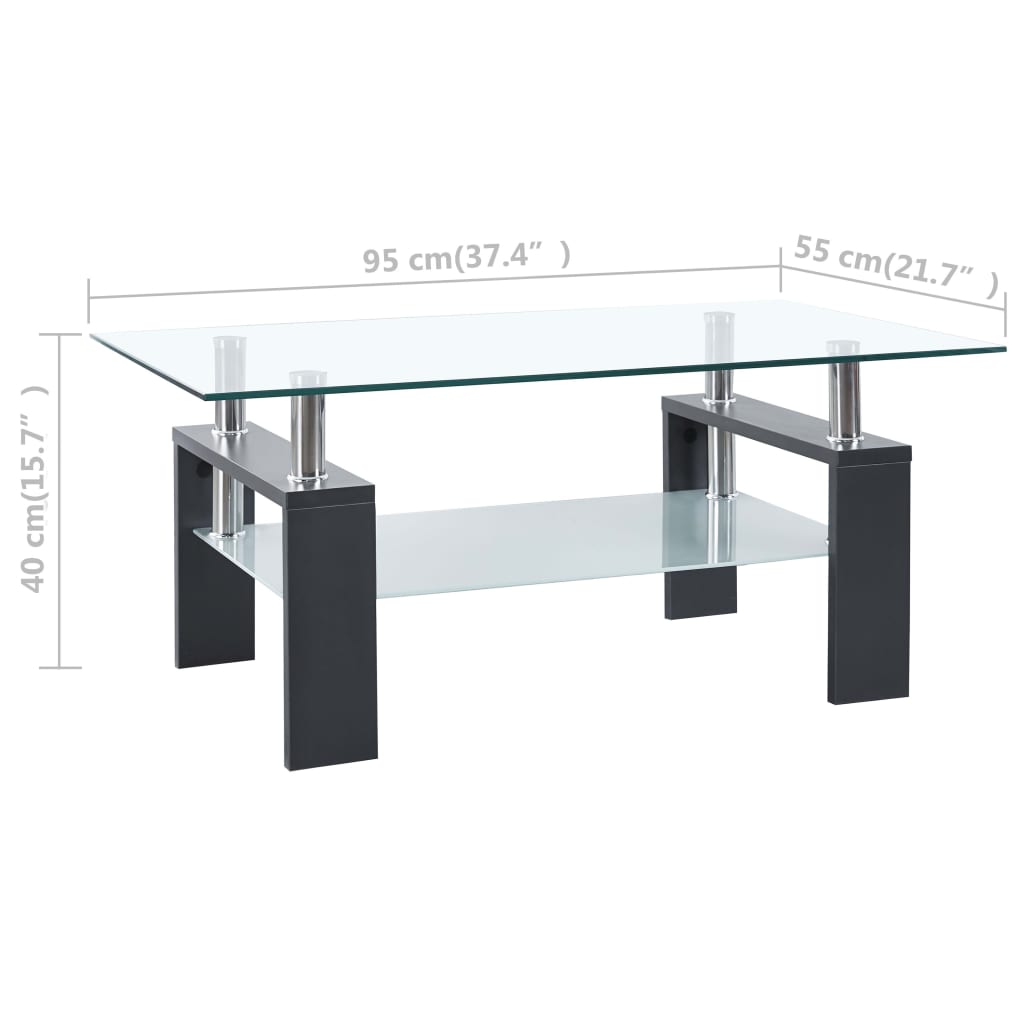 vidaXL Coffee Table Gray and Transparent 37.4"x21.7"x15.7" Tempered Glass