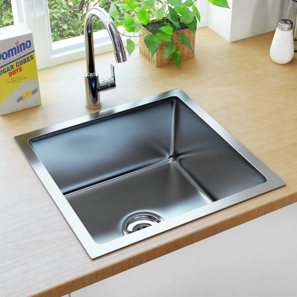 vidaXL Handmade Kitchen Sink with Strainer Stainless Steel