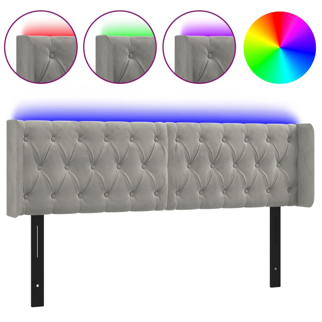 vidaXL LED Headboard Light Gray 57.9"x6.3"x30.7"/34.6" Velvet