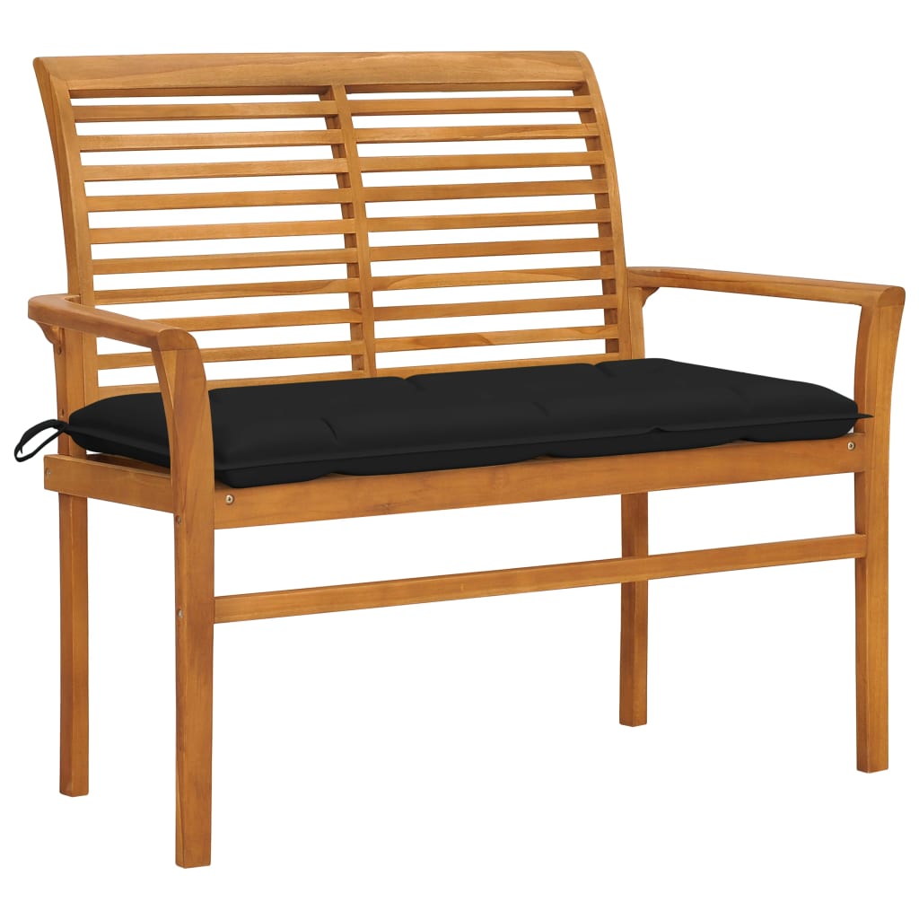 vidaXL Patio Bench with Black Cushion 44.1" Solid Teak Wood