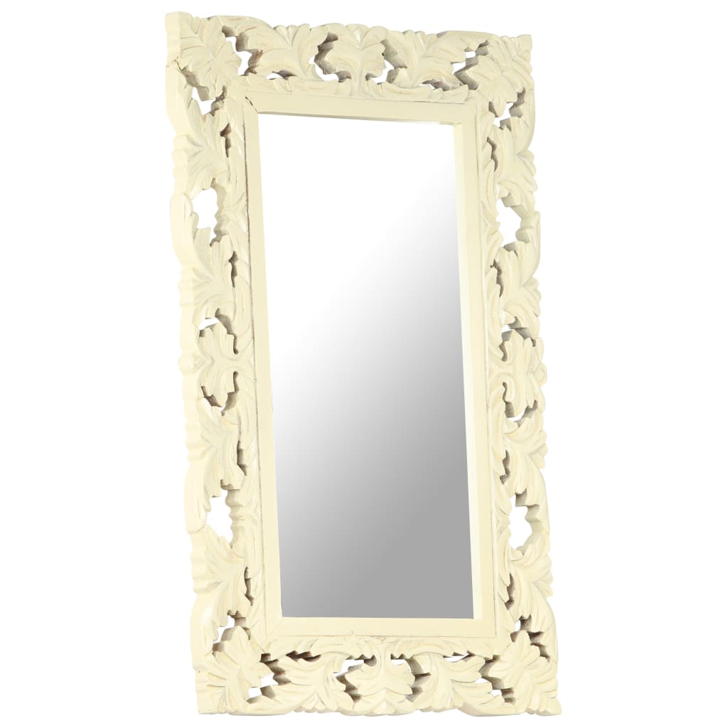 vidaXL Hand Carved Mirror White 31.5"x19.7" Solid Mango Wood