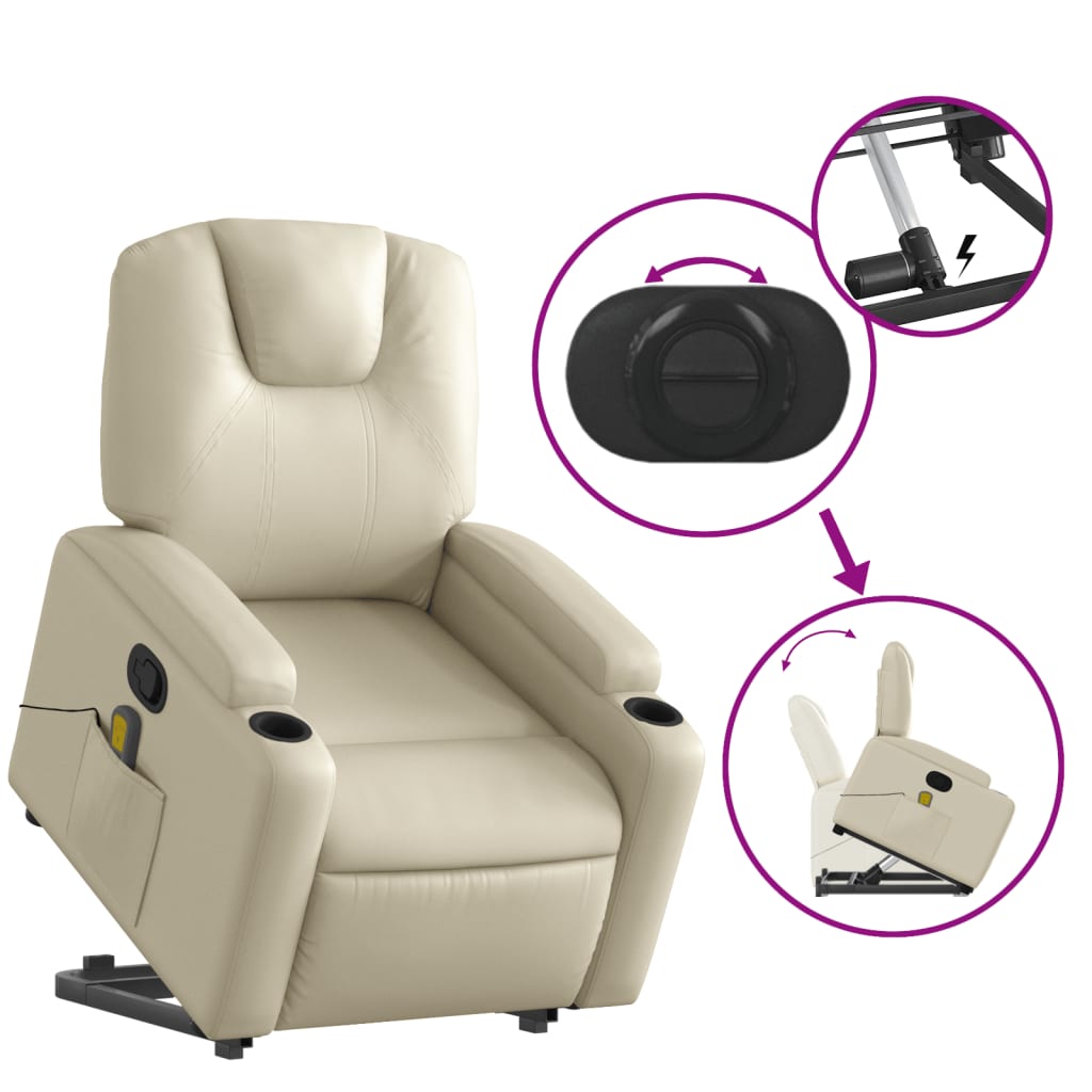vidaXL Stand up Massage Recliner Chair Cream Faux Leather