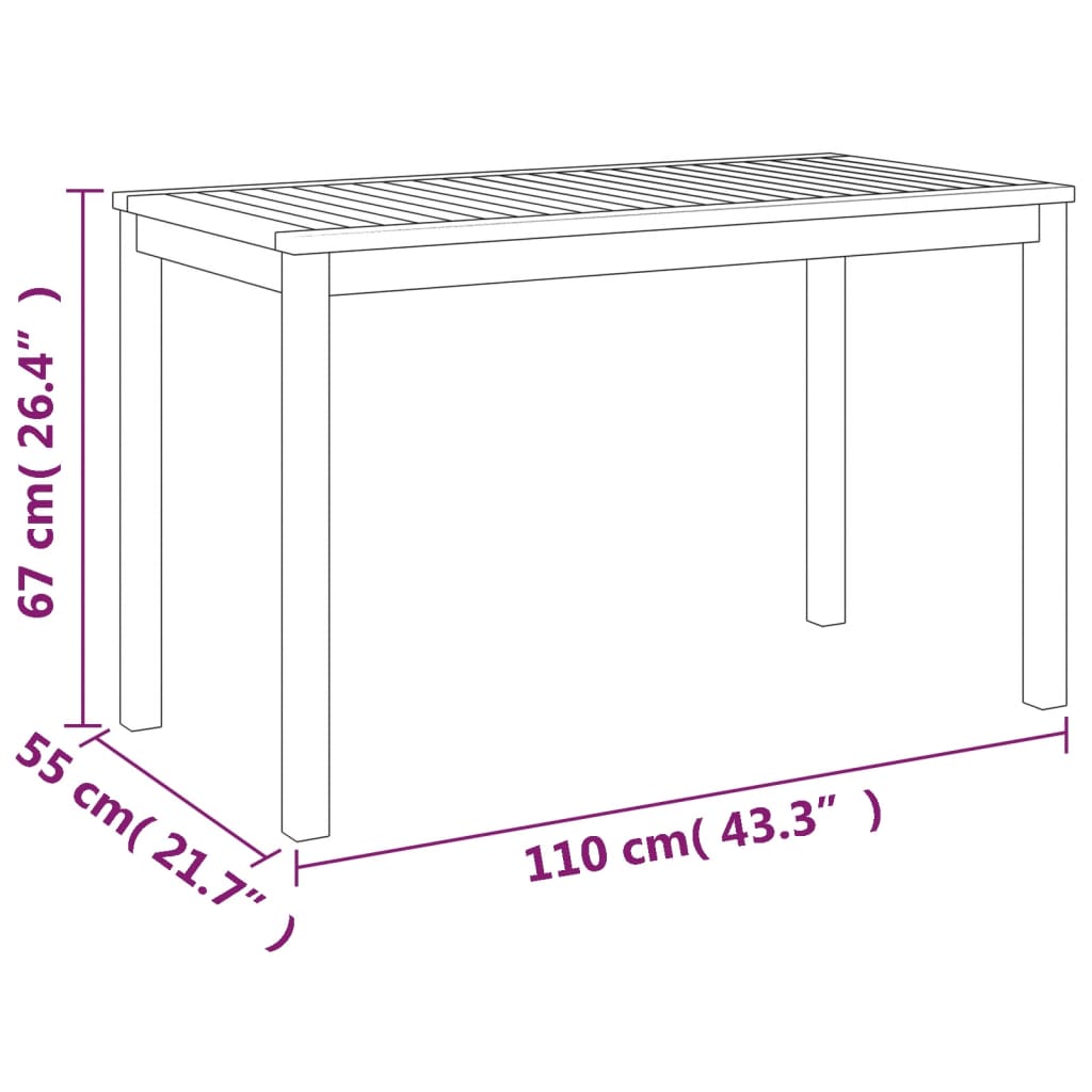 vidaXL Patio Table 43.3"x21.7"x26.4" Solid Wood Acacia