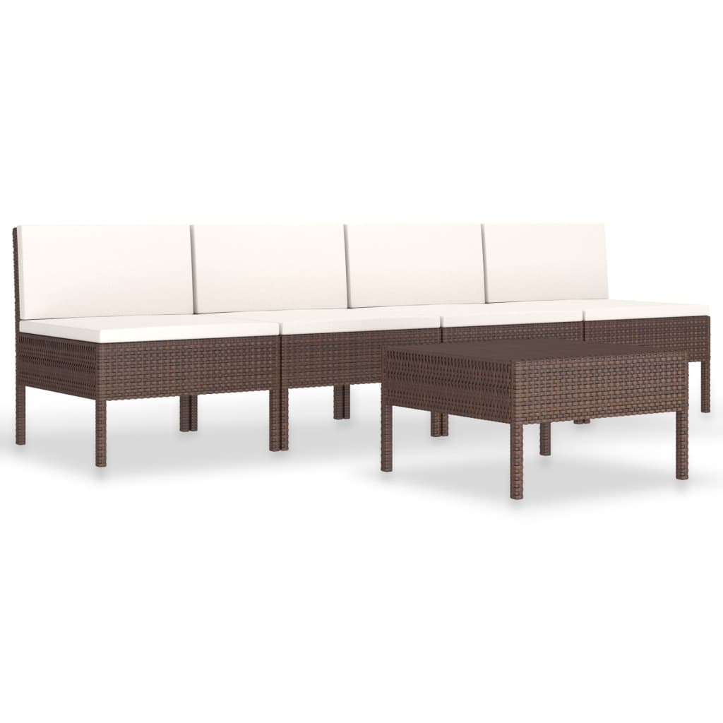 vidaXL 5 Piece Patio Sofa Set with Cushions Poly Rattan Brown