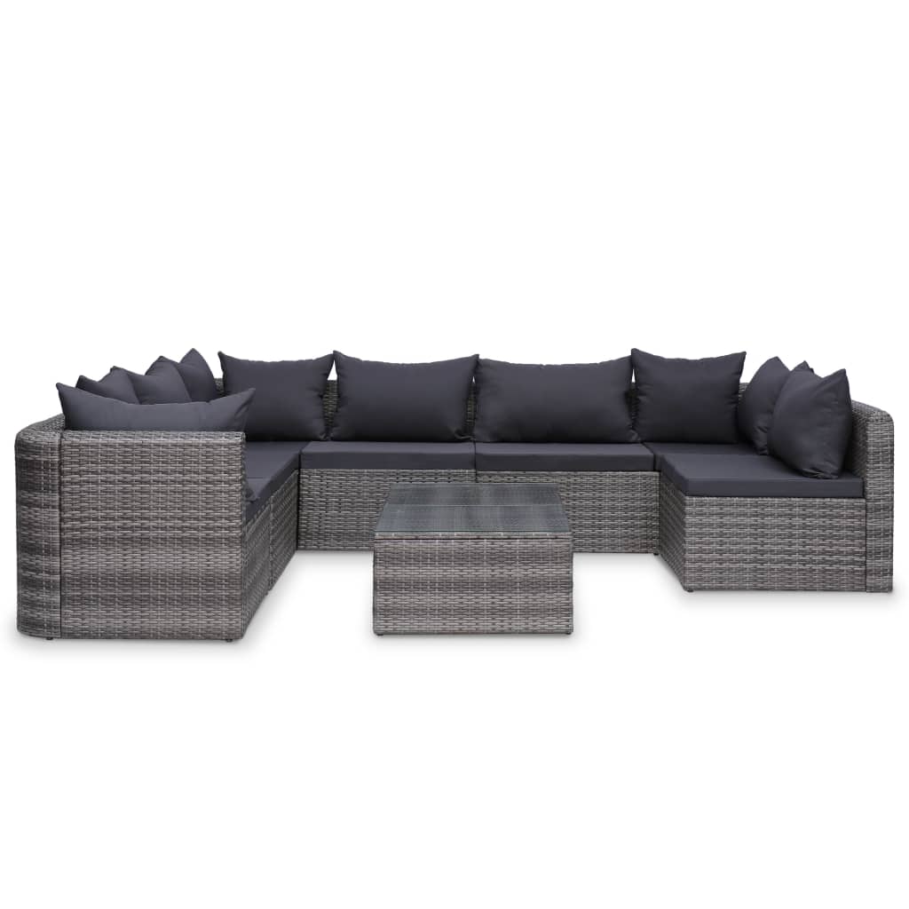 vidaXL 10 Piece Patio Lounge Set with Cushions Poly Rattan Gray