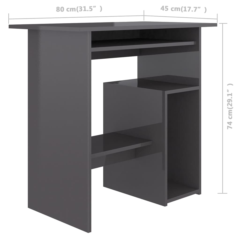 vidaXL Desk High Gloss Gray 31.5"x17.7"x29.1" Engineered Wood