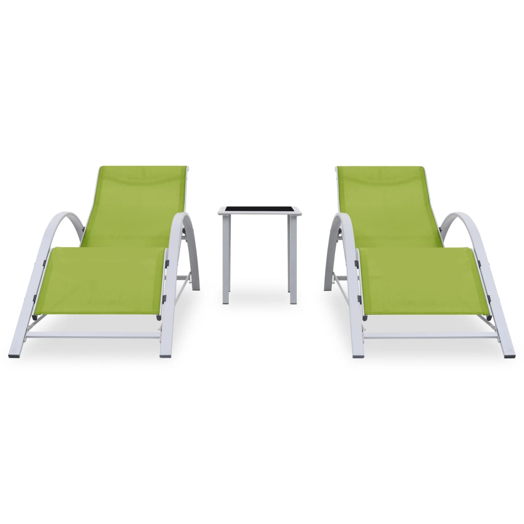 vidaXL Sun Loungers 2 pcs with Table Aluminum Green