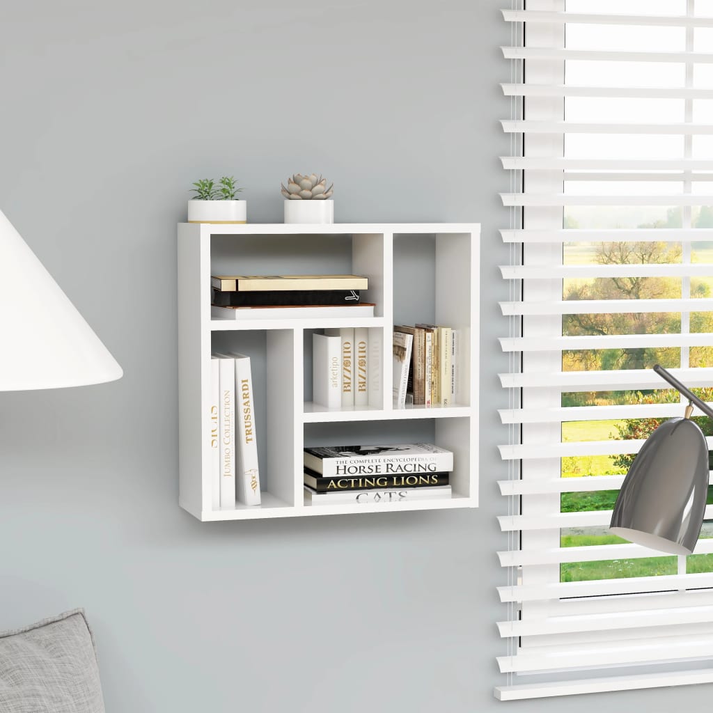 vidaXL Wall Shelf High Gloss White 17.8"x6.3"x17.8" Engineered Wood