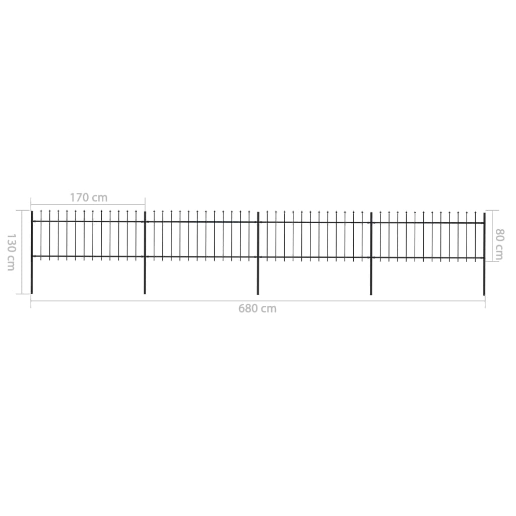 vidaXL Garden Fence with Spear Top Steel 267.7"x31.5" Black