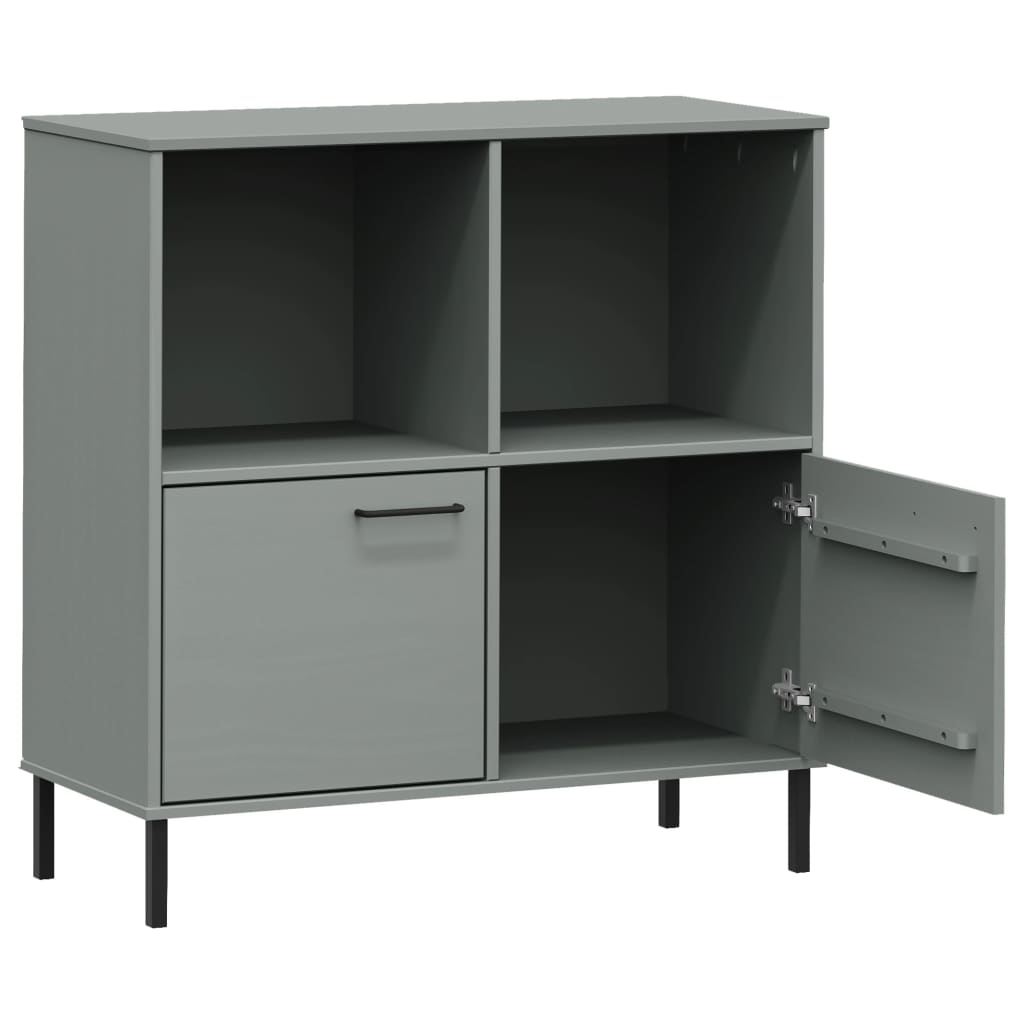 vidaXL Bookcase with Metal Legs Gray 35.4"x13.8"x35.6" Solid Wood OSLO